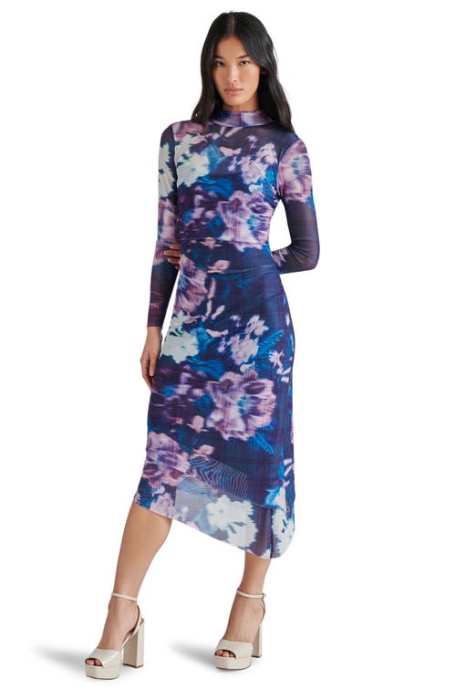 Steve Madden Blare Floral Long Sleeve Mesh Midi Dress In Midnight