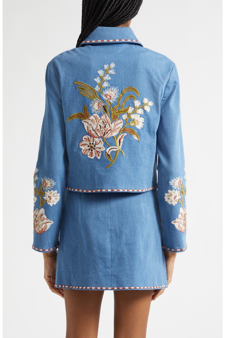 Vikaria Floral Embroidery Stretch Cotton Jacket, Alternate, color, SEA GLARE
