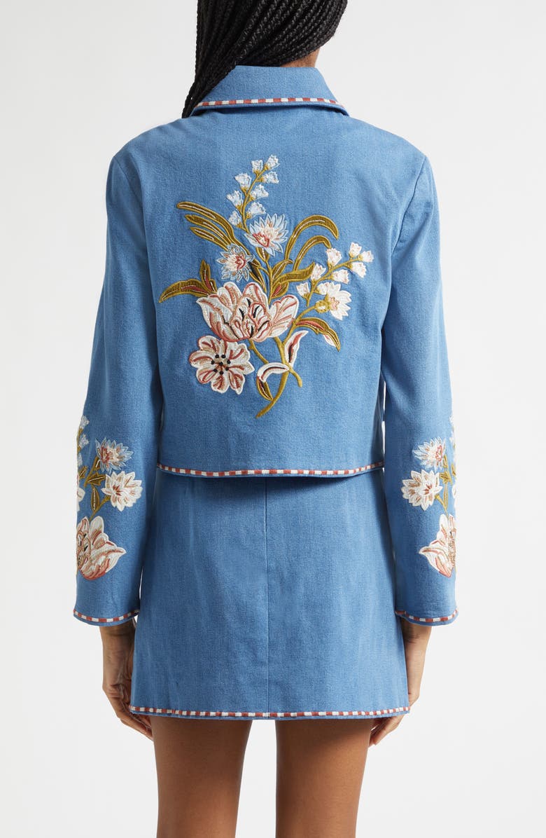 Veronica Beard Vikaria Floral Embroidery Stretch Cotton Jacket, Alternate, color, Sea Glare