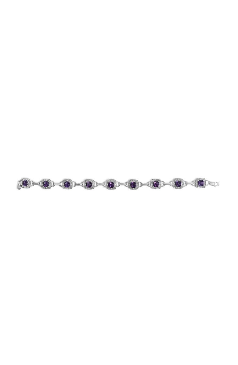 Haus of Brilliance 10K White Gold Cushion Cut Purple Amethyst and Diamond Halo Link Bracelet, Alternate, color, White