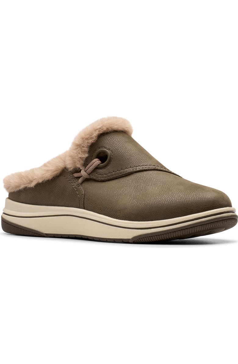 Clarks<sup>®</sup> Breeze Myth Faux Fur Lined Slipper - Wide Width Available, Main, color, Dark Olive
