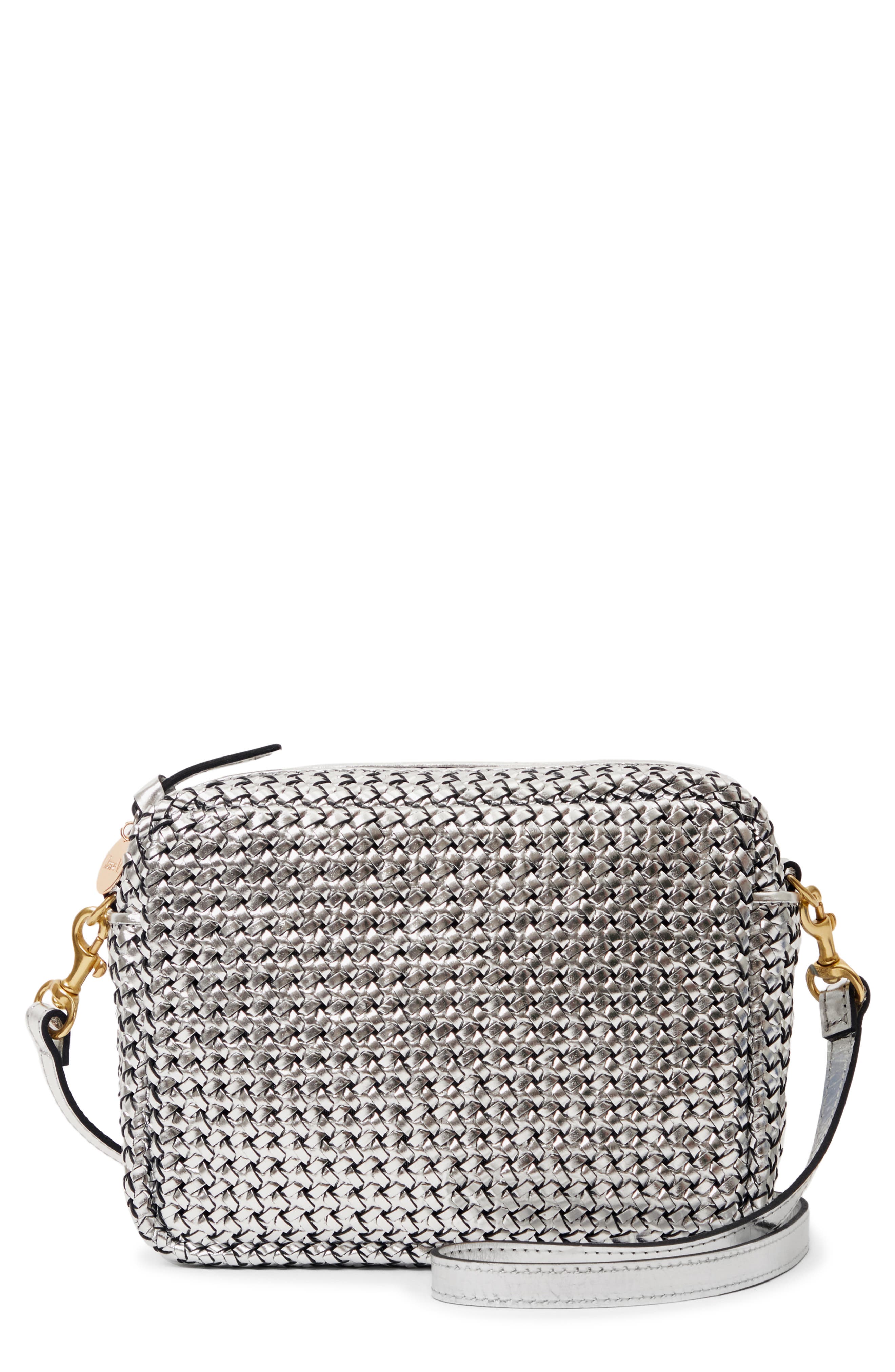 Clare V. Midi Sac Woven Crossbody Bag, Main, color, Silver