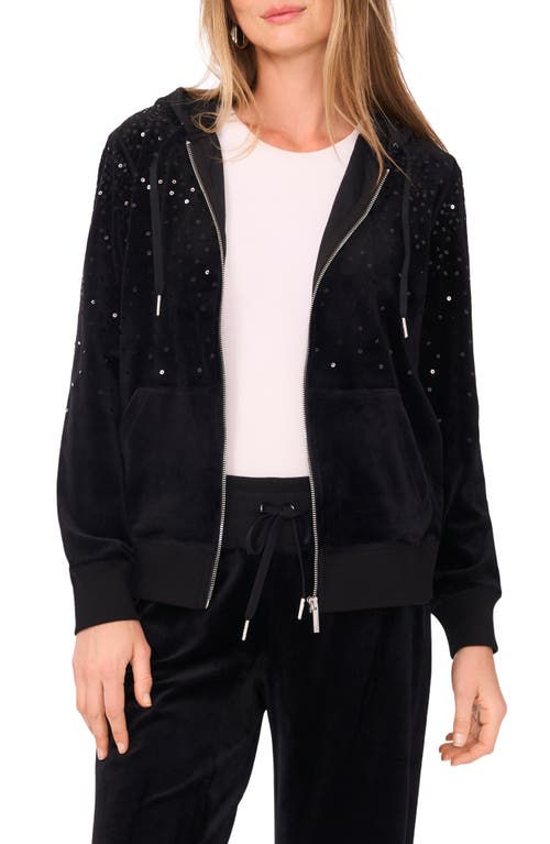 Vince Camuto Plus Size Velour Zip-front Hoodie Jacket In Black