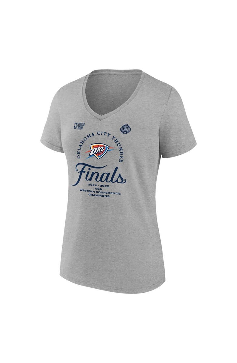 FANATICS Women's Fanatics  Heather Gray Oklahoma City Thunder 2025 Western Conference Champions Locker Room V-Neck T-Shirt, Alternate, color, 