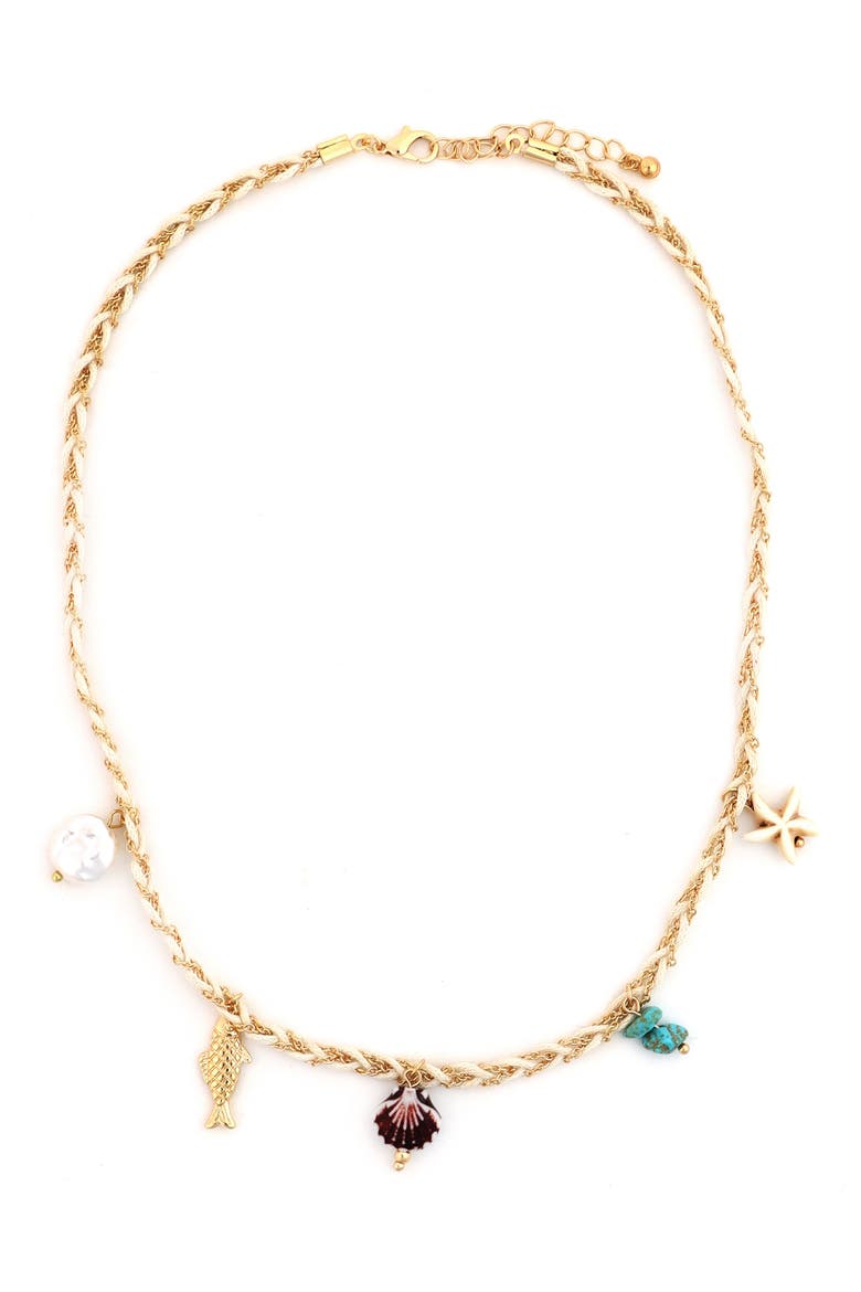 Shells Cultured Pearl Charm Necklace, Main, color, IVORY