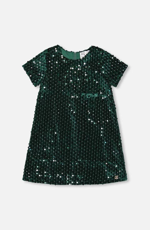Velvet Short Sleeve Dress (Toddler & Little Kid)