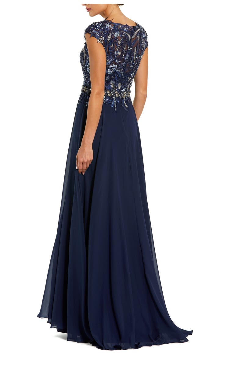 Mac Duggal Embellished Cap Sleeve Bodice Chiffon Gown, Alternate, color, Midnight