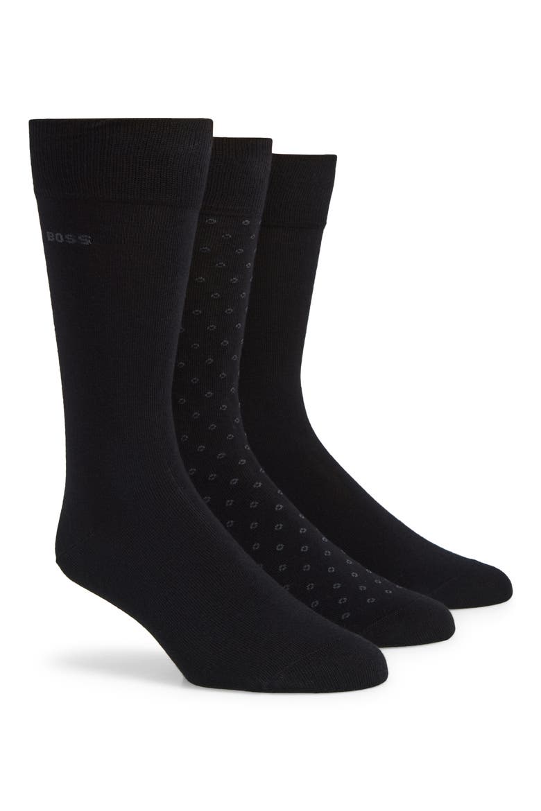 3-Pack Cotton Blend Dress Socks, Main, color, BLACK