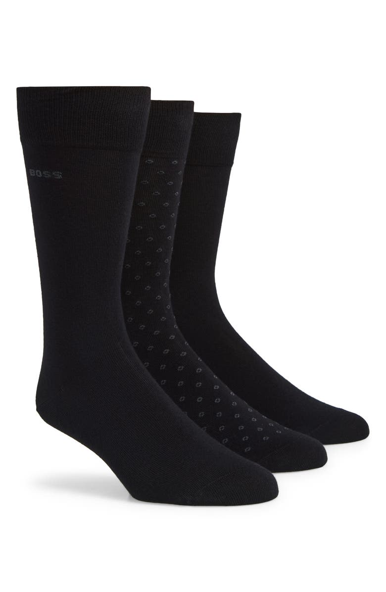BOSS 3-Pack Cotton Blend Dress Socks, Main, color, Black