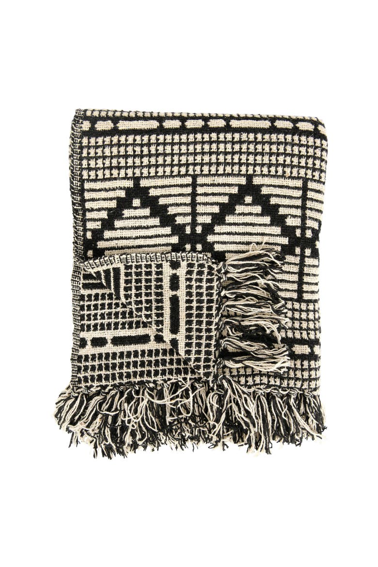 Soft Throw with Diamond Pattern and Fringe, Alternate, color, Black
