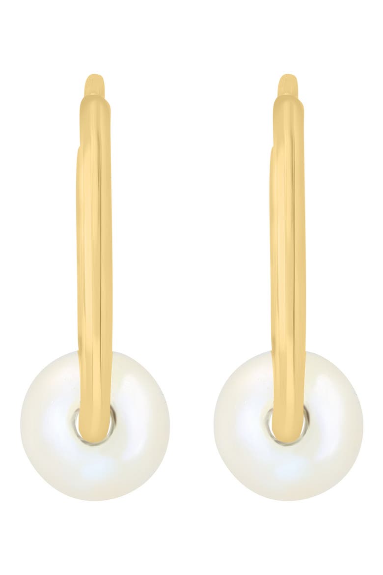 14K Gold 5mm Freshwater Pearl Hoop Earrings, Alternate, color, YELLOW GOLD
