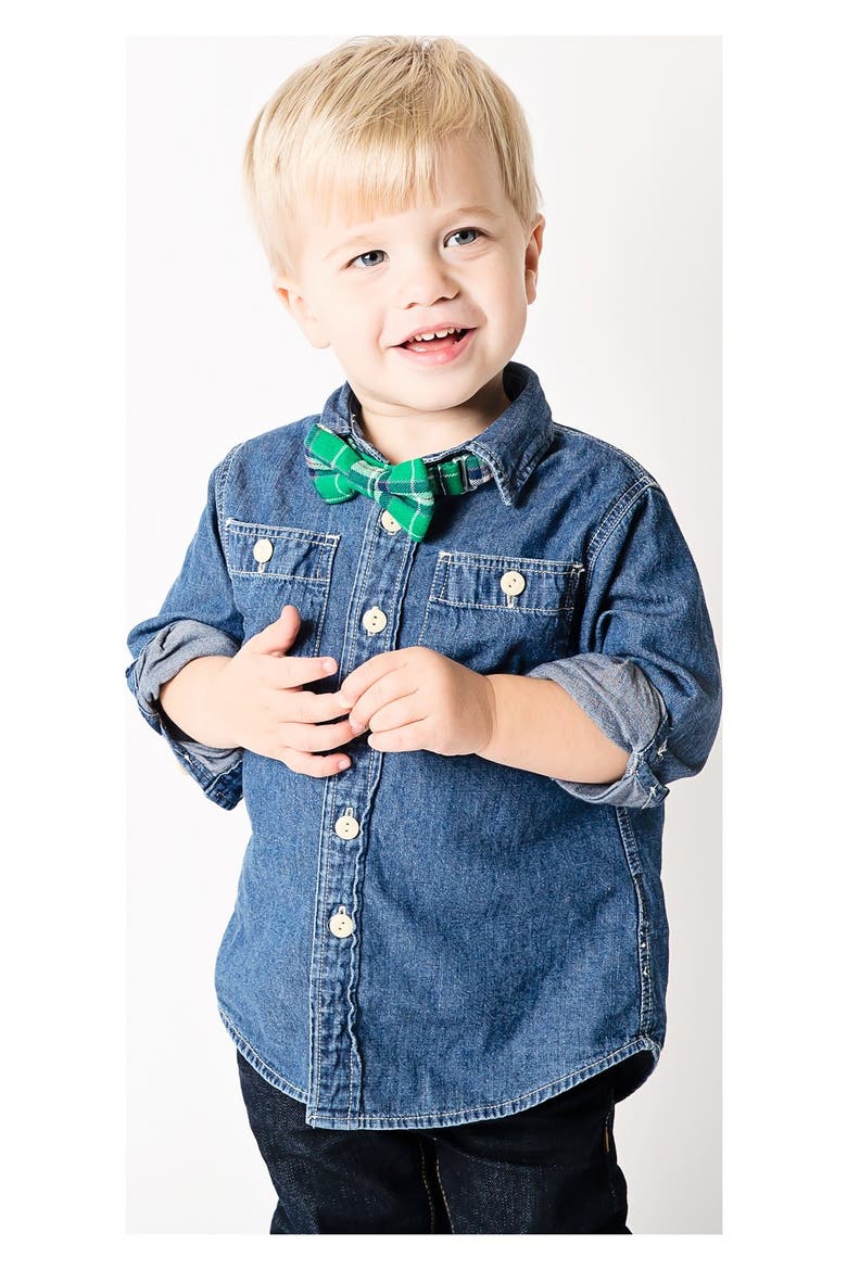 Plaid Cotton Bow Tie, Alternate, color, GREEN