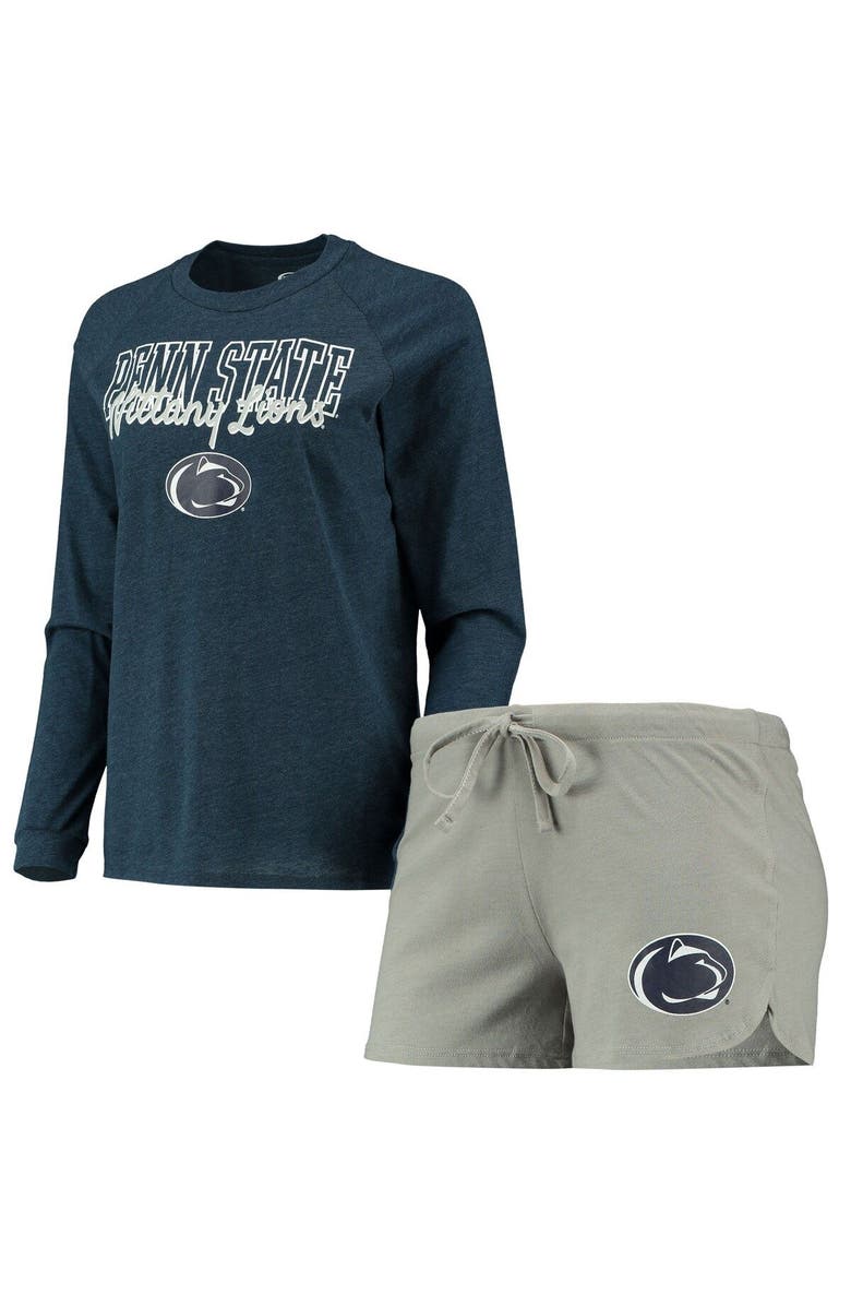 CONCEPTS SPORT Women's Concepts Sport Navy/Gray Penn State Nittany Lions Raglan Long Sleeve T-Shirt & Shorts Sleep Set, Main, color, 