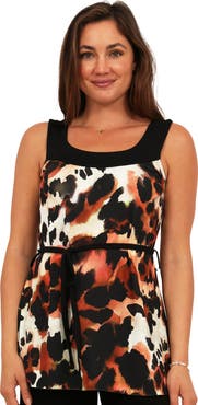 24seven Comfort Apparel Womens Essential Cheetah Print Scoop Neck Sleeveless Waist Tie Top