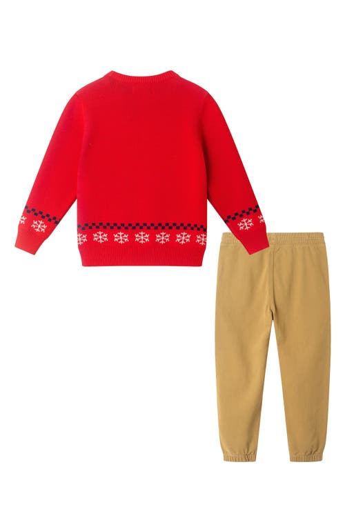 Andy & Evan Kids Dino Fair Isle Cotton Crewneck Sweater & Twill Joggers Set In Red