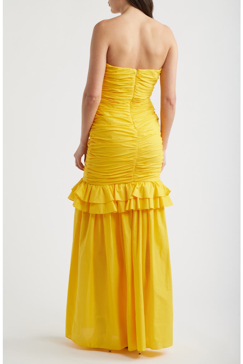 Solea Floral Appliqué Strapless Gown, Alternate, color, LEMON TONIC