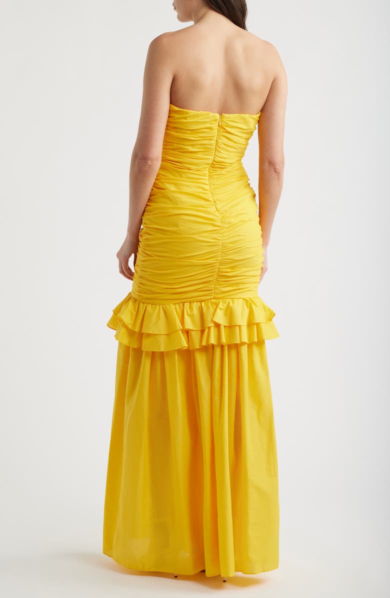 Black Halo Solea Floral Appliqué Strapless Gown, Alternate, color, Lemon Tonic
