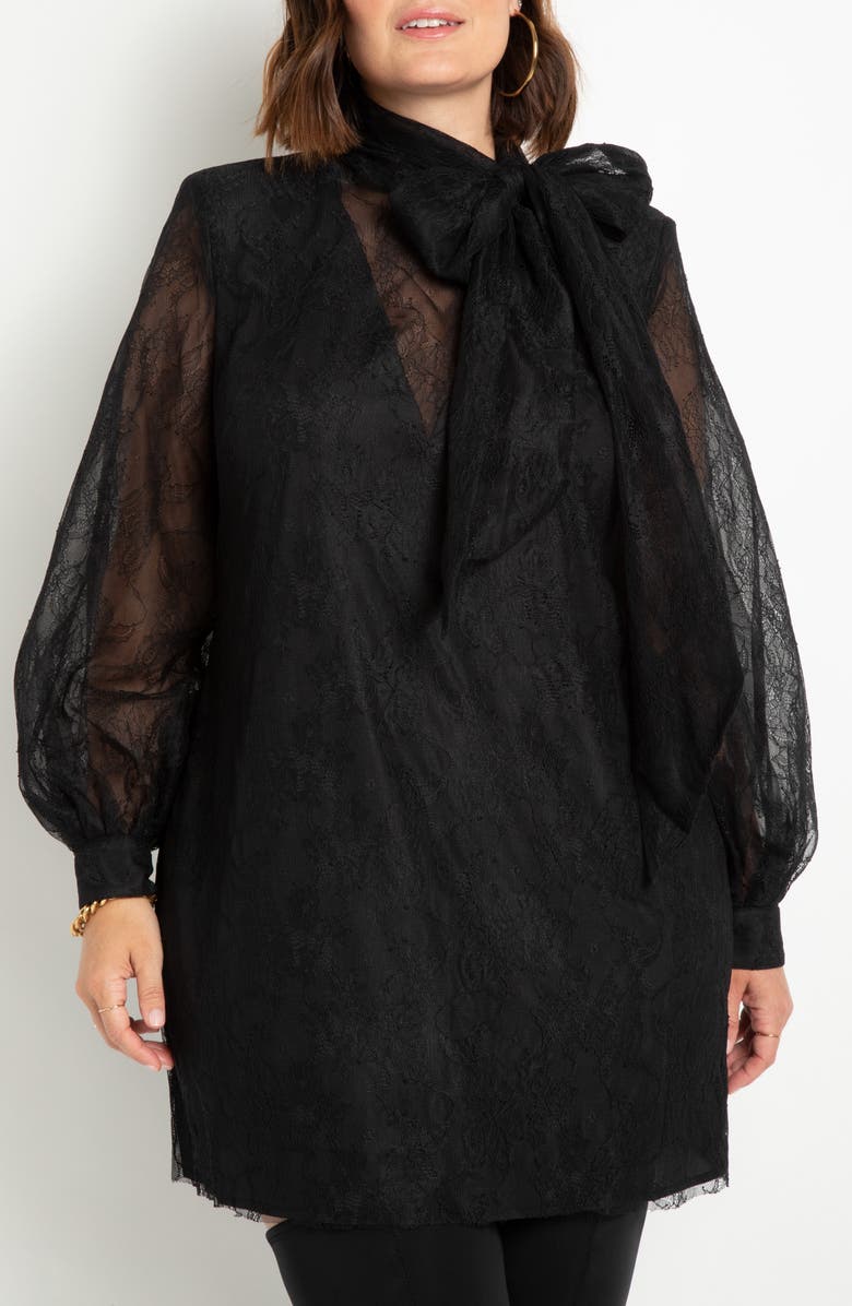 ELOQUII Strong Shoulder Long Sleeve Lace Dress, Alternate, color, 