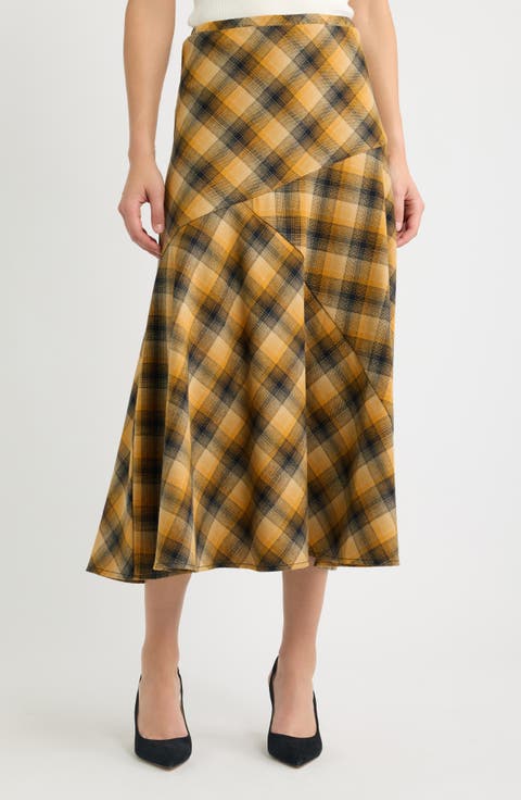 Plaid A-Line Midi Skirt