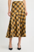 CITY BLUES Plaid A-Line Midi Skirt