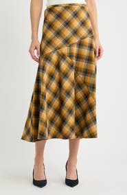 CITY BLUES Plaid A-Line Midi Skirt