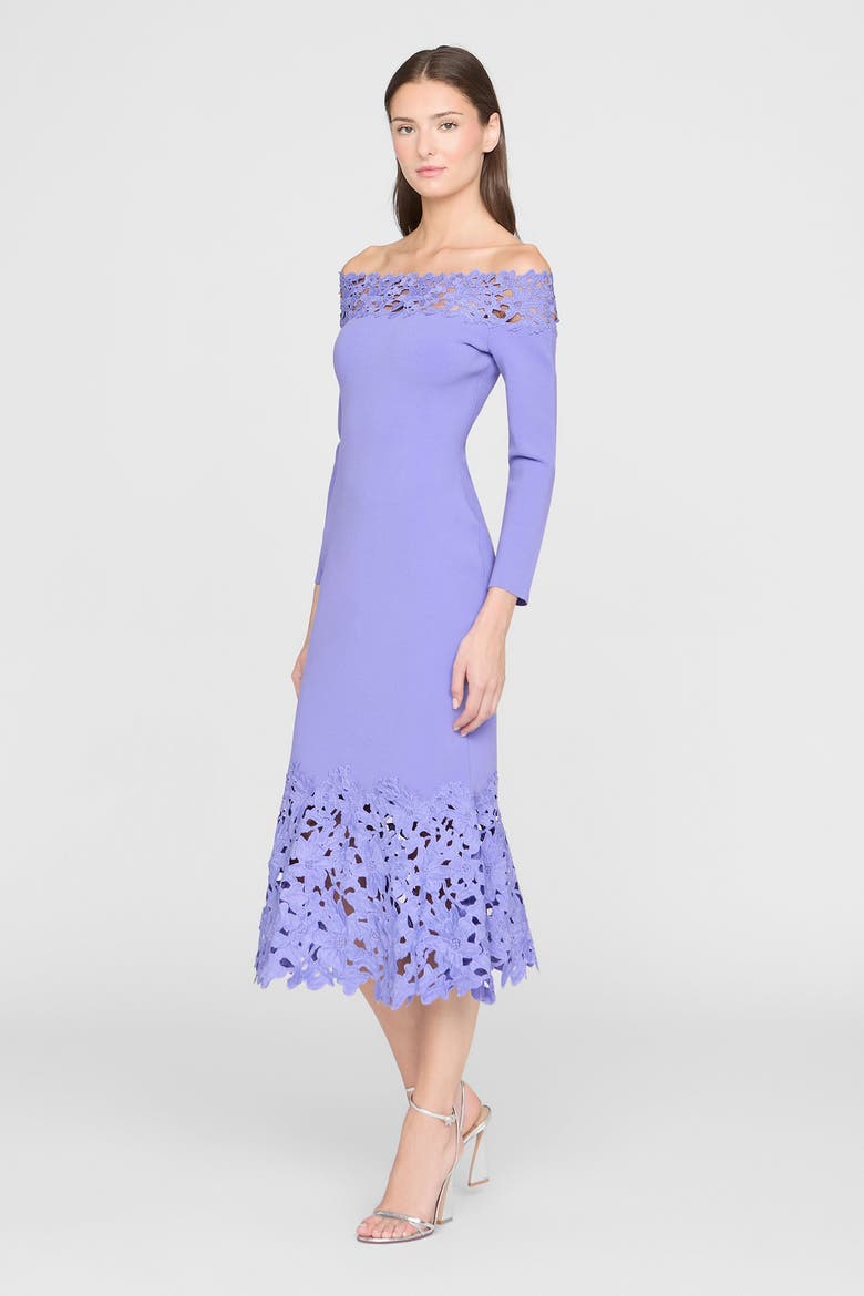 Sia Knit And Lace Midi Dress, Alternate, color, Deep Periwinkle