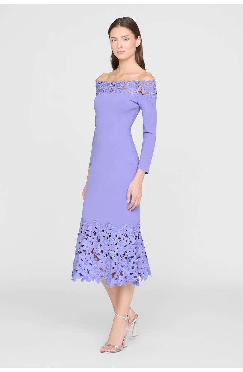 Theia Sia Knit And Lace Midi Dress, Alternate, color, Deep Periwinkle