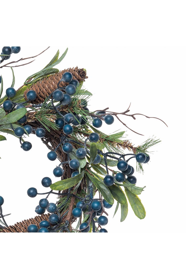 Blue Berry Pinecone & Leaves Medium Artificial Wreath 12", Alternate, color, Green