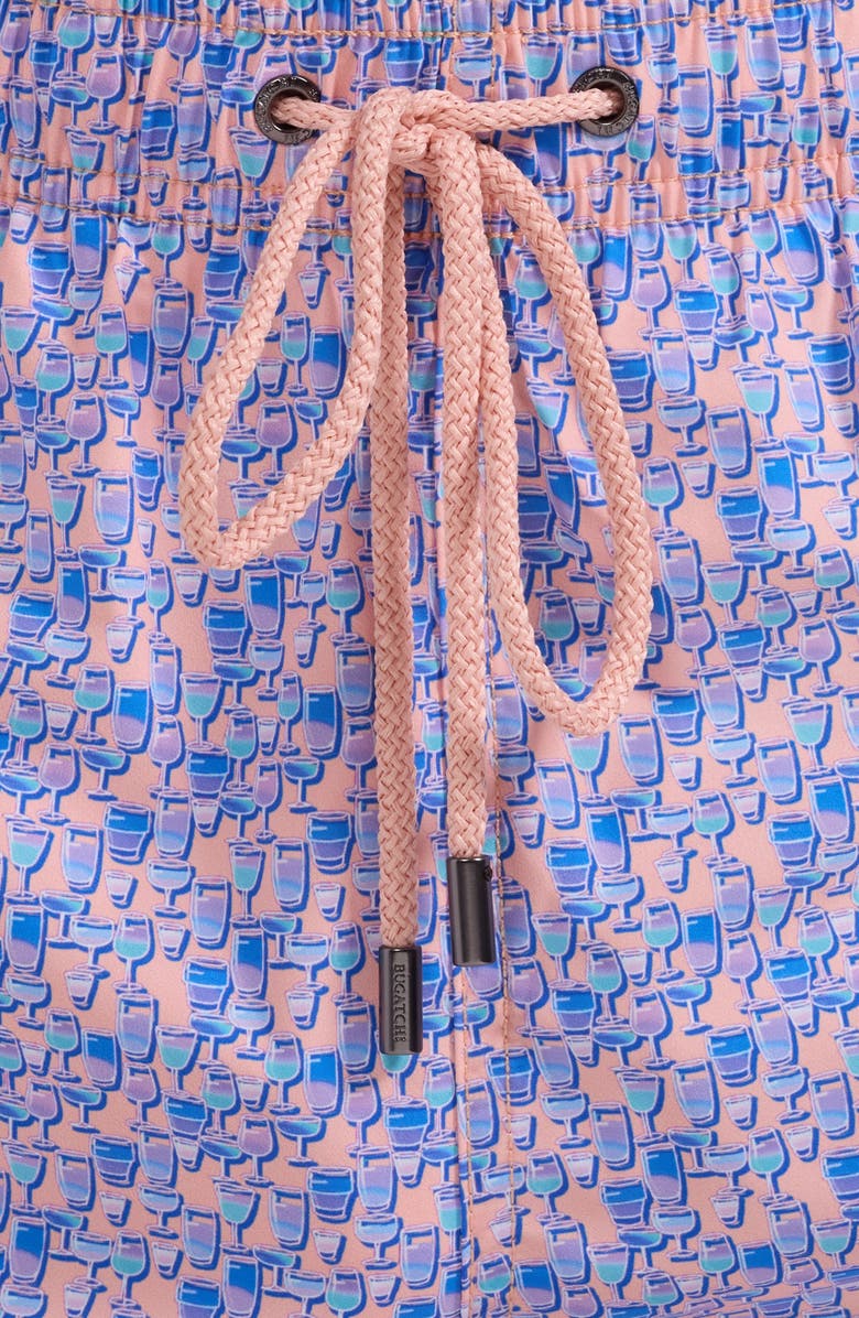 Bugatchi Kai Cocktail Print Swim Trunks, Alternate, color, Peach
