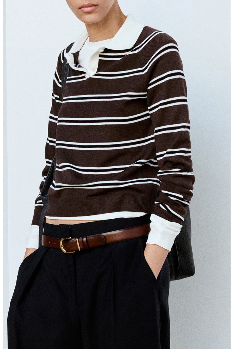 Striped Polo Collar Sweater, Main, color, CHOCOLATE