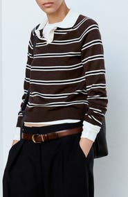 MANGO Striped Polo Collar Sweater