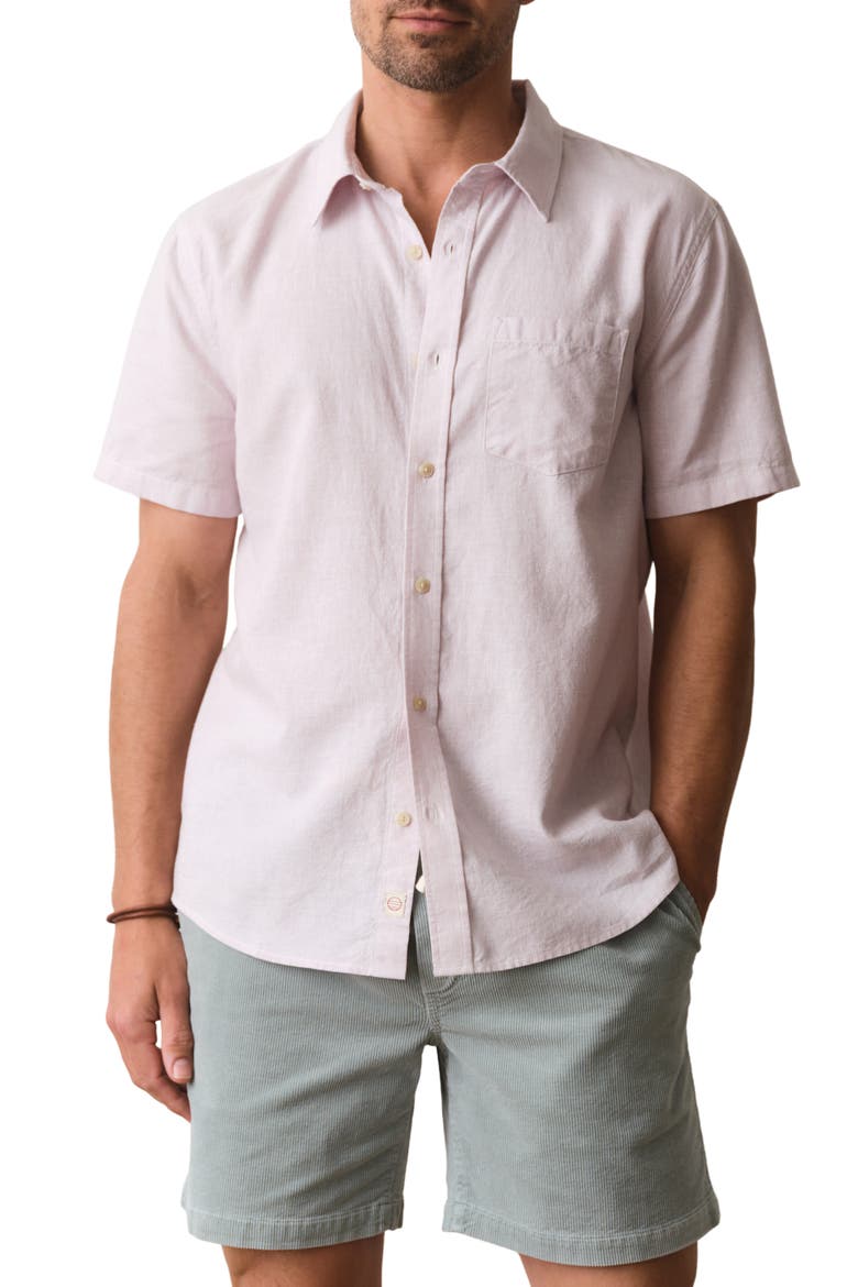 Better-than-Linen Hemp Blend Short Sleeve Button-Up Shirt, Main, color, LAVENDER MIST STRIPE