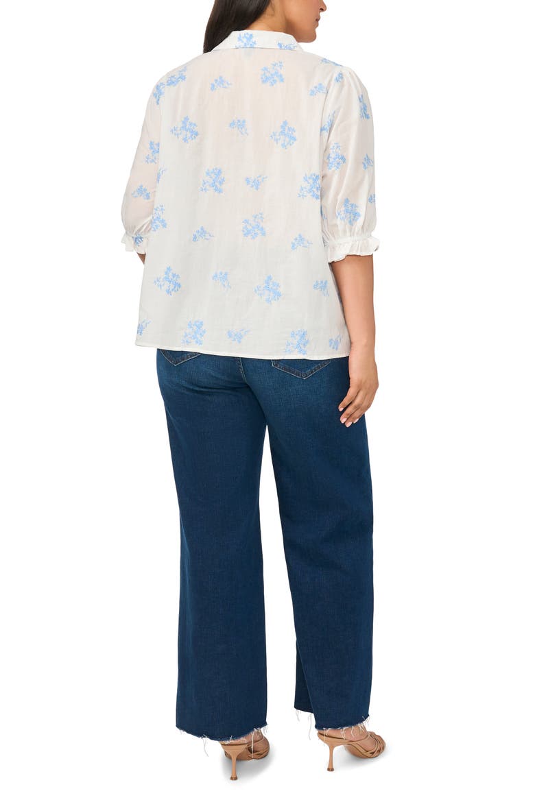 Embroidered Puff Sleeve Button-Up Shirt, Alternate, color, AIRY BLUE