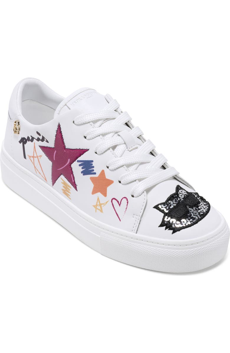 KARL LAGERFELD PARIS Cate Ikonic Sneaker, Main, color, Bright White