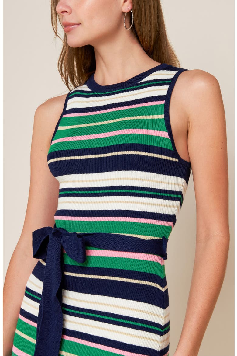 Striped Tie Waist Sweater Dress, Alternate, color, NAVY/ GREEN