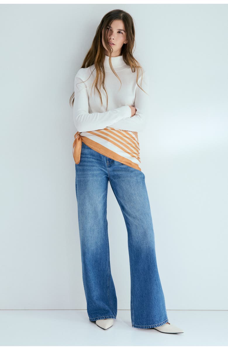 H&M Straight High Waist Scarf-detail Jeans, Alternate, color, Denim Blue/Orange