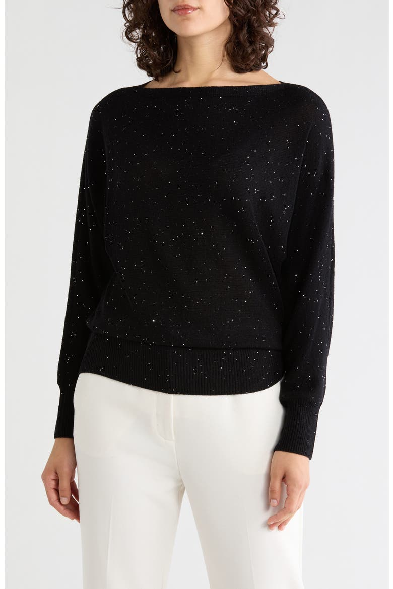 Metallic Wool & Cashmere Blend Boatneck Sweater, Main, color, BLACK