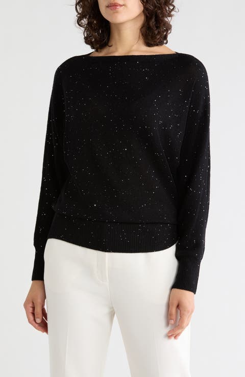 Metallic Wool & Cashmere Blend Boatneck Sweater