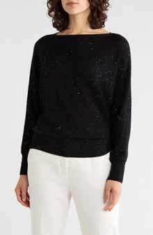 Metallic Wool & Cashmere Blend Boatneck Sweater