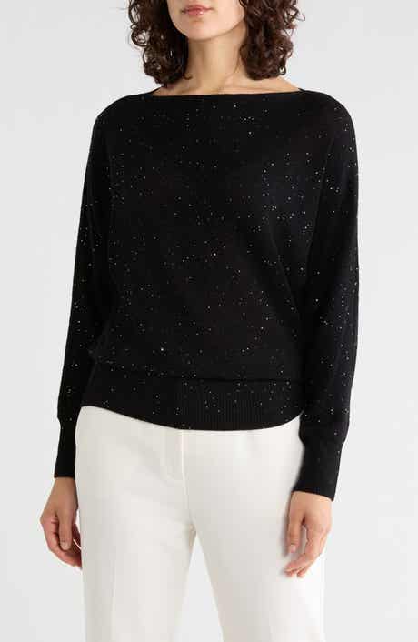 Metallic Wool & Cashmere Blend Boatneck Sweater