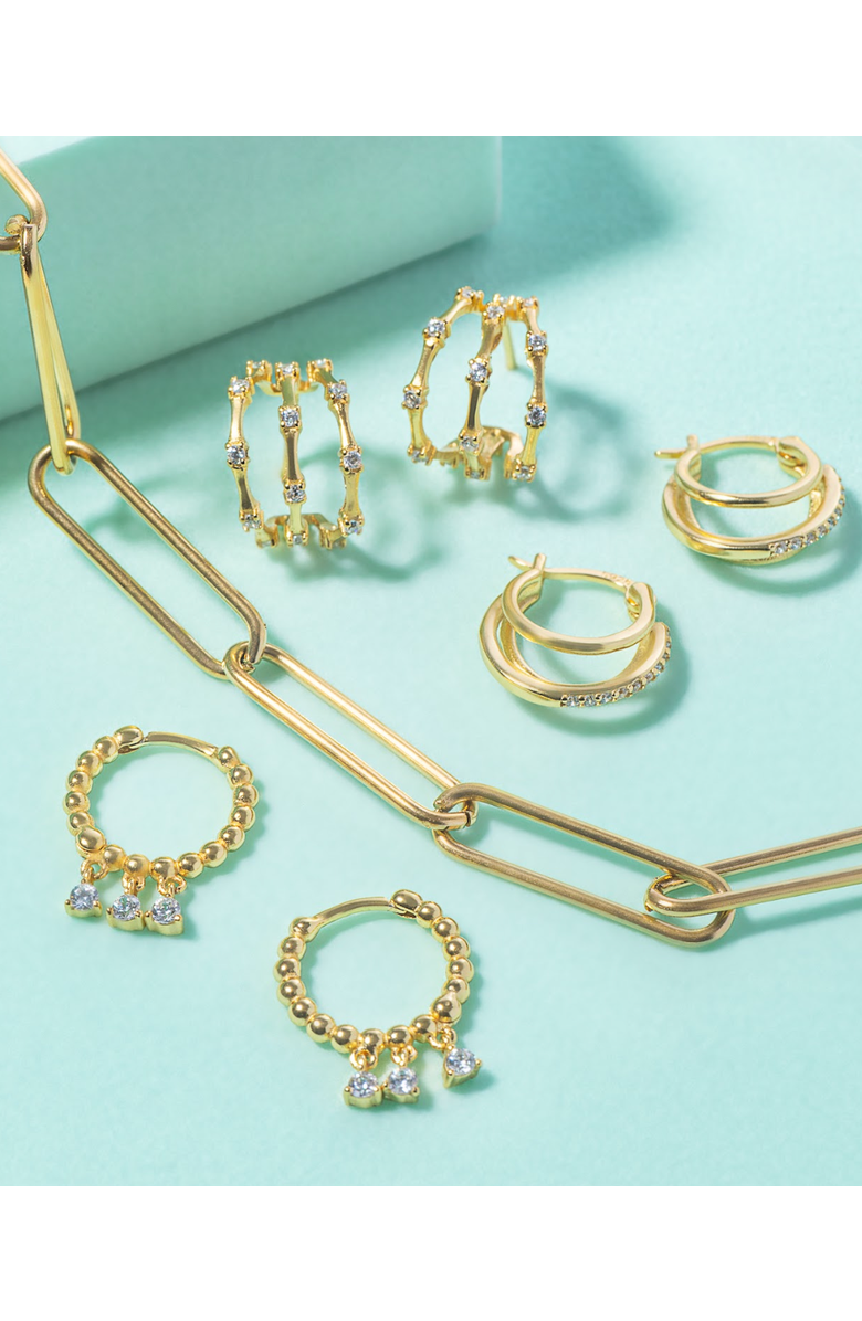 Mazin Jewels Triple Hoops, Alternate, color, Gold