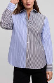 Foxcroft Meghan Colorblock Stripe Cotton Button-Up Shirt