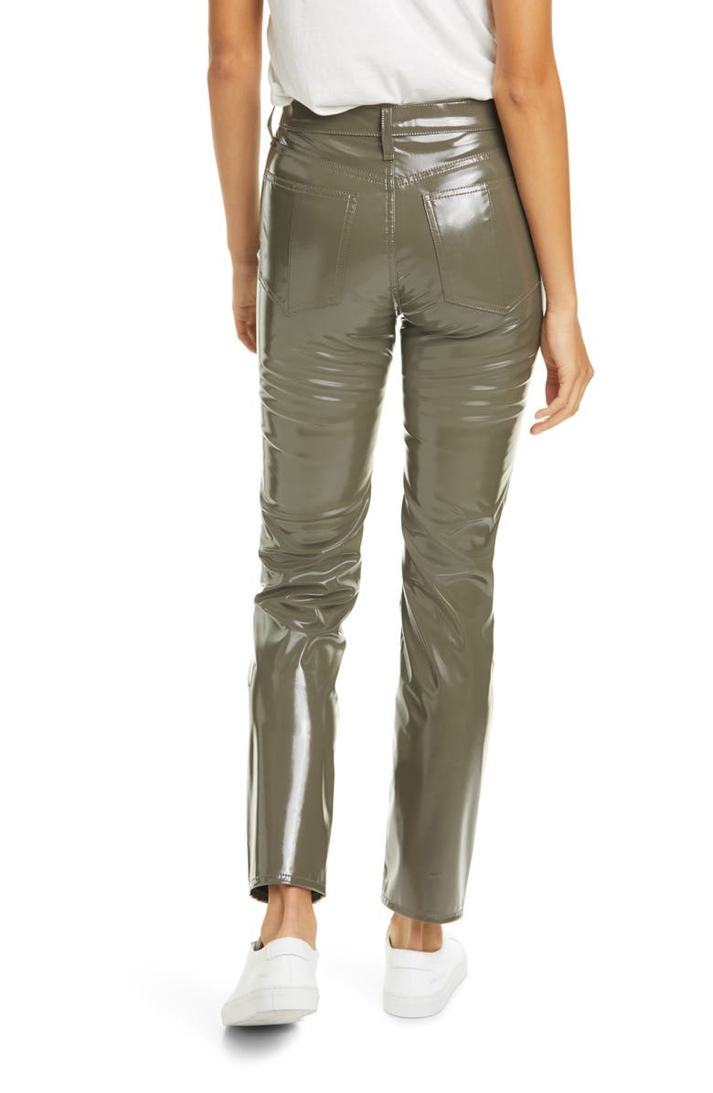 rag & bone Nina High Waist Vinyl Cigarette Pants, Alternate, color, Army