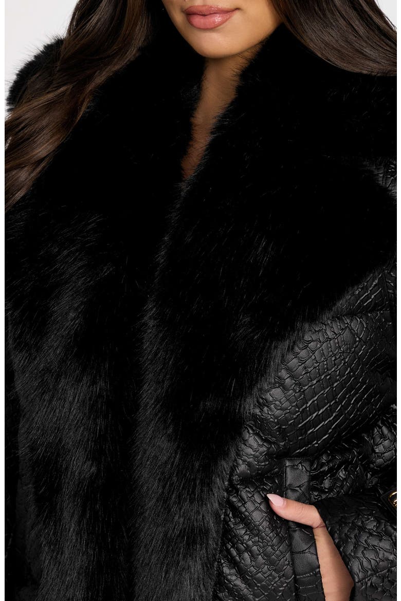 Estella Quilted Puffer Jacket with Faux Fur Trim, Alternate, color, BLACK
