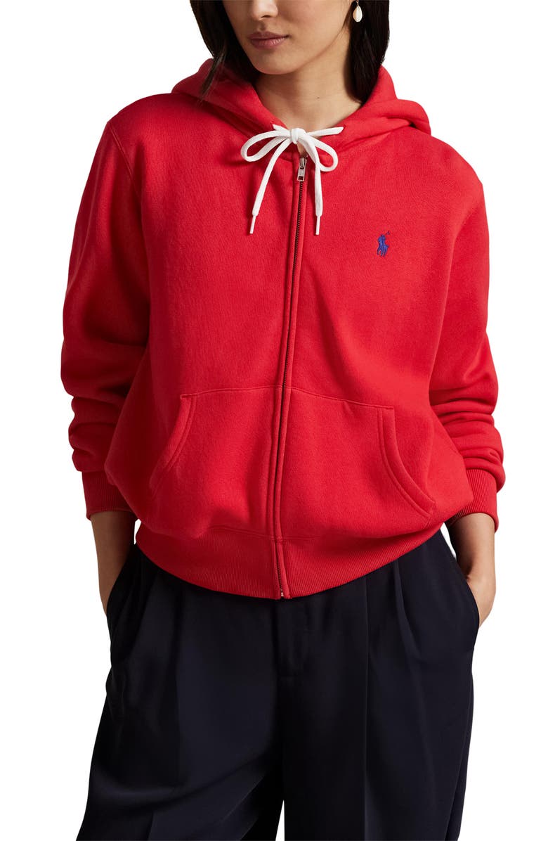Polo Ralph Lauren Full Zip Fleece Hoodie, Main, color, Deep Orangey Red