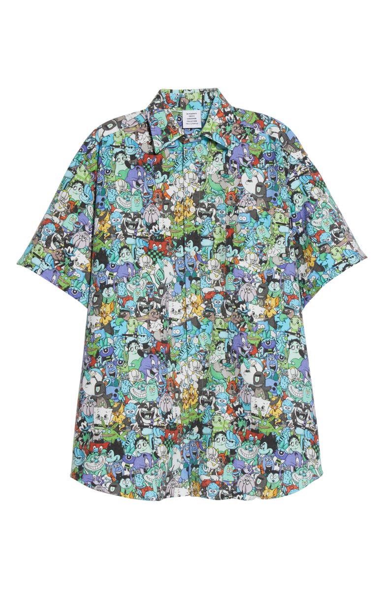 VETEMENTS Cartoon Mania Flannel Short Sleeve Unisex Button-Up Shirt, Alternate, color, 
