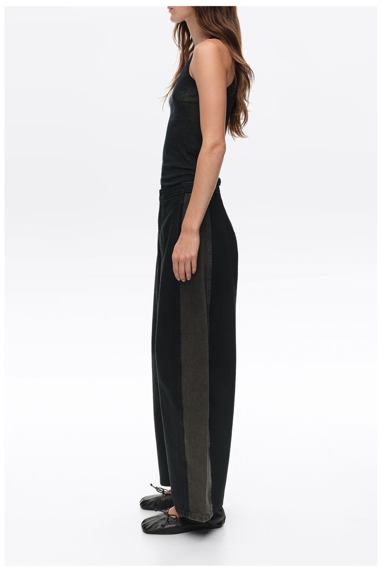 Two-Tone Adjustable Waist Denim Trousers, Alternate, color, BLACK
