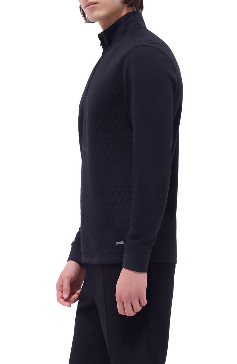 Bugatchi Quilted Quarter Zip Performance Pullover, Alternate, color, Black