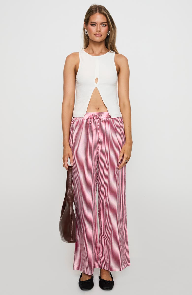 Princess Polly Holiday Tie Waist Wide Leg Pants, Alternate, color, Red / White Stripe