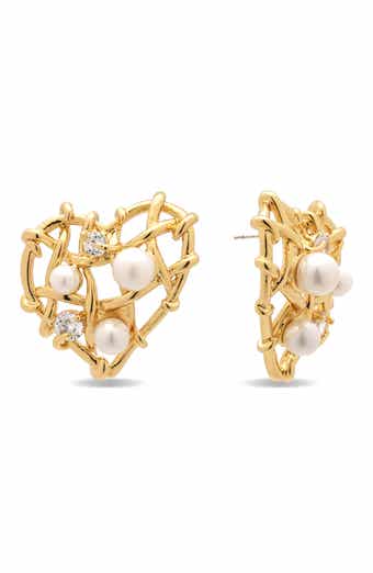 Sable Heart Faux Pearl & Cubic Zirconia Earrings